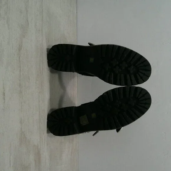 Dolls Kill Combat Moto Lace up Black Boots with Silver Buckle Strap Size 6 - Picture 6 of 13